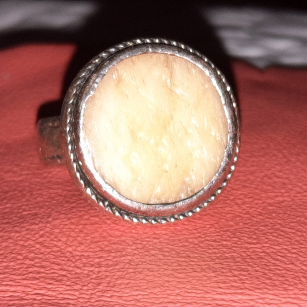 Sterling Silver Ring with Basket Weave Carved Bone look w/ Rope detail